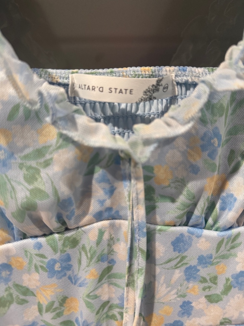 Altar'd State Pastel Floral Smocked Sundress in Blue, Green & Yellow size XXS - Picture 3 of 5